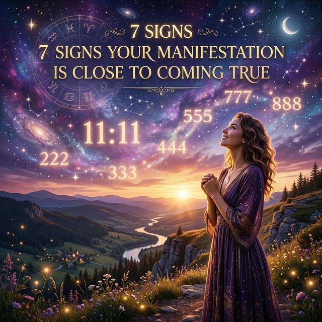 Mystical cover of a connected person gazing at magic stars celebrating 7 manifestations