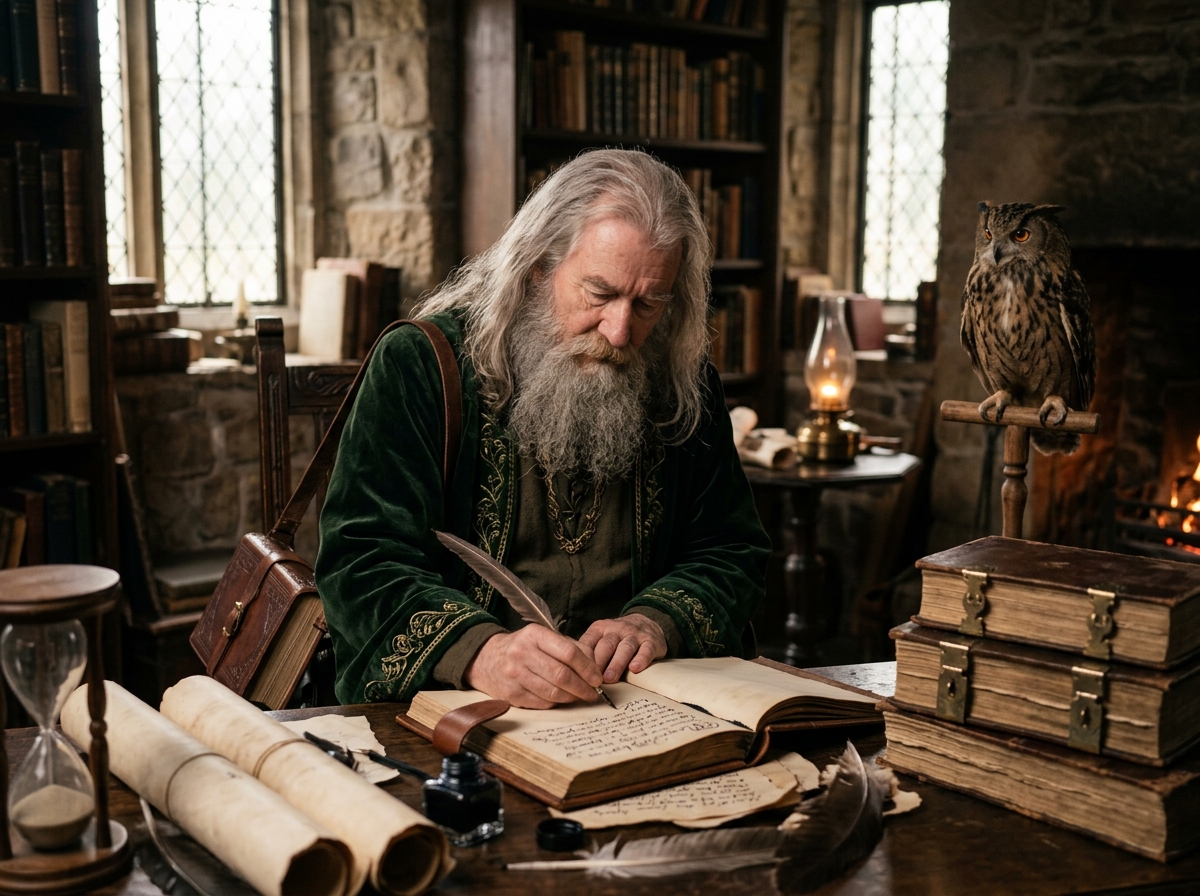 wizard writing an letter for himself